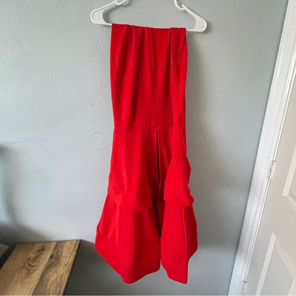 Trumpet Mermaid front Slit Dress Ruffle Gown Strapless Red Party Cocktail - Picture 4 of 9